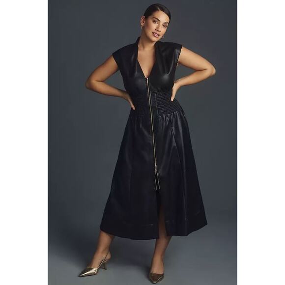 Anthropologie Dresses & Skirts - Anthropologie The Tommie Smocked Front-Zip Shirt Dress 3X Faux Leather Edition